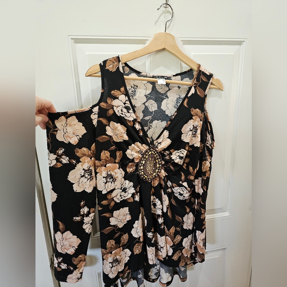 Venus Cold Shoulder Floral Top With Embellished Detail